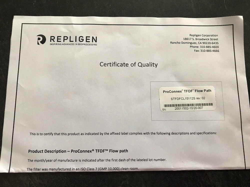 REPLIGEN ProConnex TFDF Lab System Flow Path Assembly 150cm2 STFDFCL15112S
