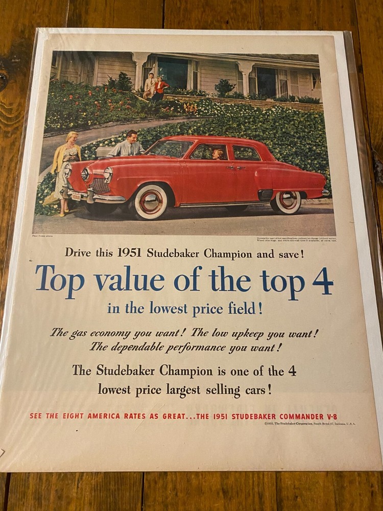 Vintage 1951 Studebaker Champion Top Value Car Auto ad