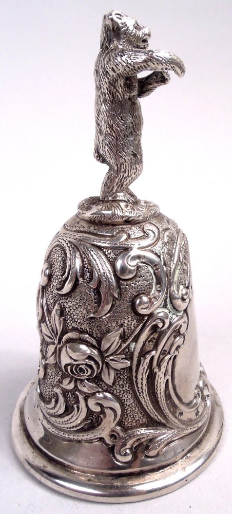 Antique Bell Figural Animal Dancing Bear Handle German 800 Silver