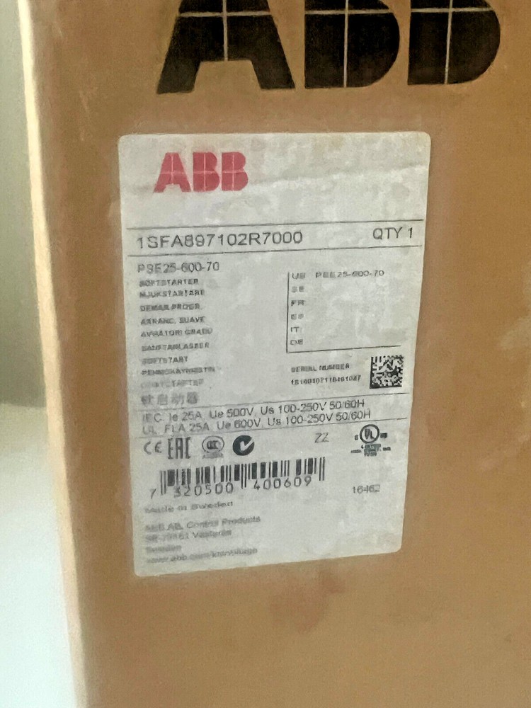 ABB PSE25-600-70 Solid State Soft Starter 208-600 VAC 3-Phase 50/60 25 Amp #