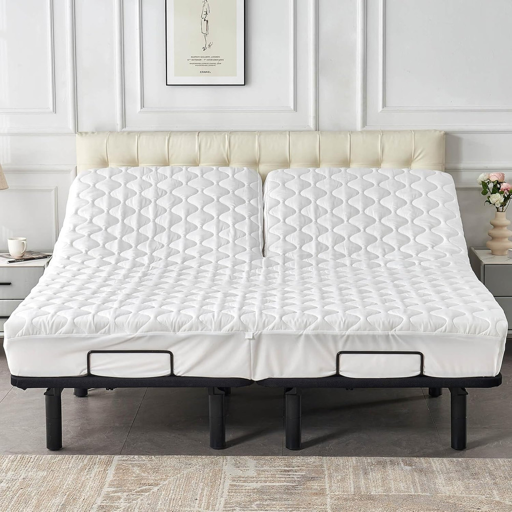 Kingnex Waterproof Quilted Split Top King Mattress Protector Pad for Adjustable