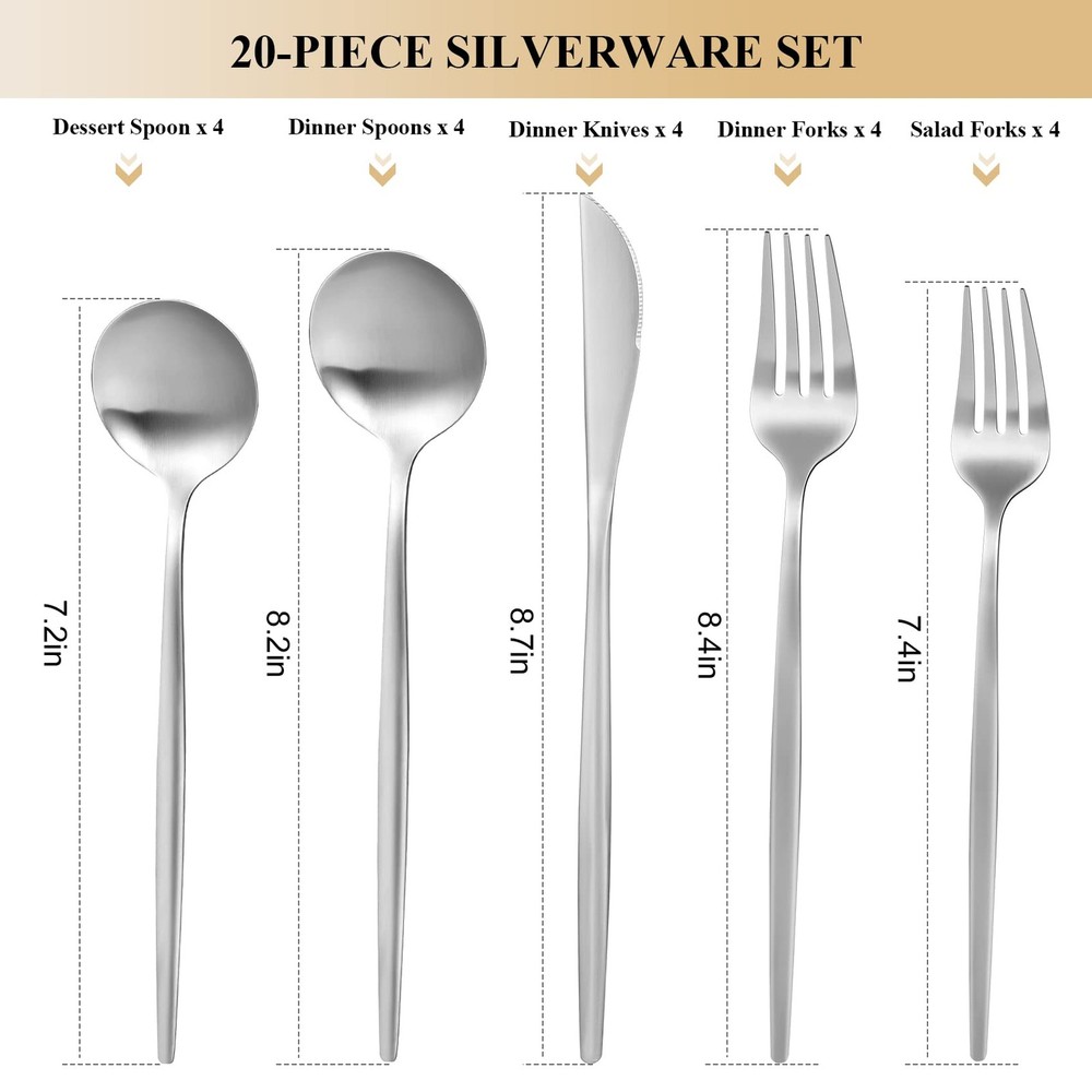 Silverware Set For 4 20 Pieces Stainless Steel Flatware Set Matte Cutlery Tablew