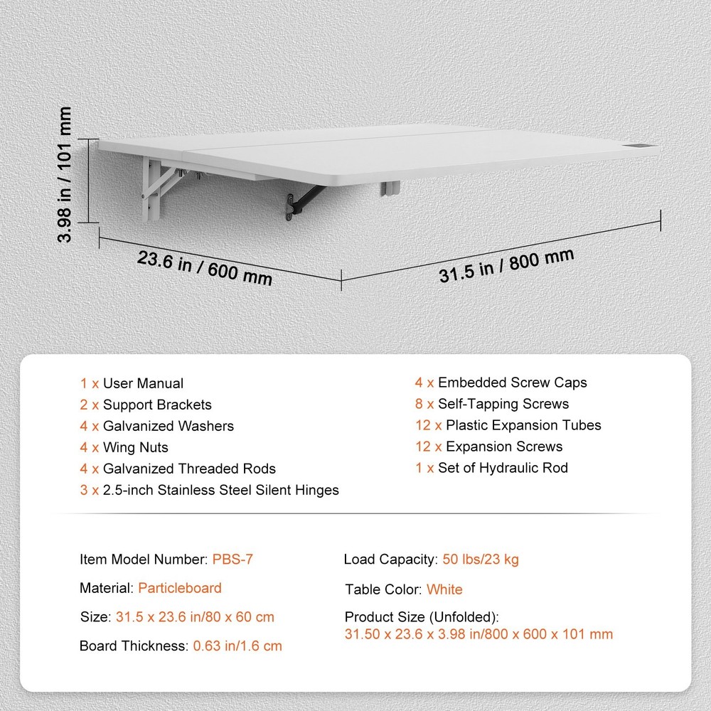 Wall Mounted Folding Table 31.5" x 19.69" Wall Mount Drop Leaf Table Float