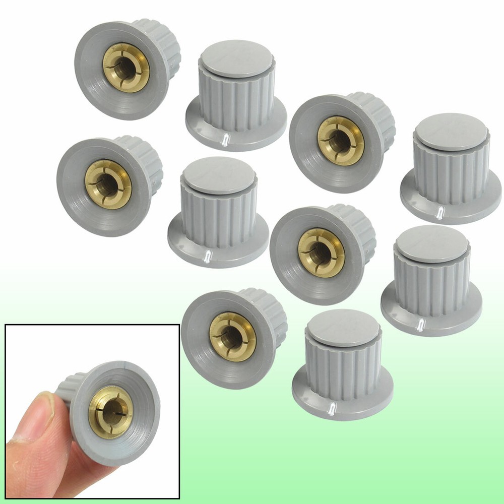 10 Pcs 6mm Shaft Insert Dia Brass Tone Core Potentiometer Control Knobs