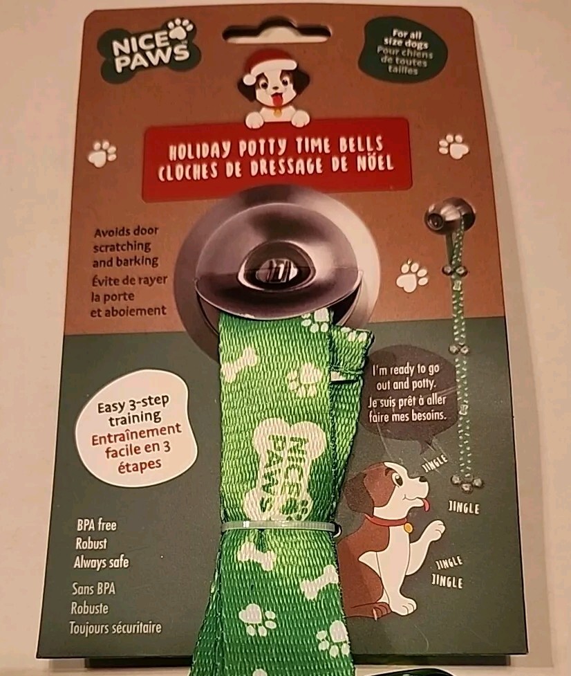 Nice Paws Holiday Potty Time Bells Green NWT
