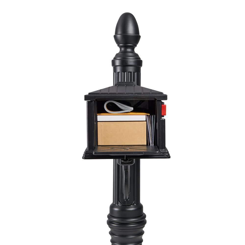 Mailbox Post Combo Stratford Black Medium Plastic All-In-One Mounting Hardware