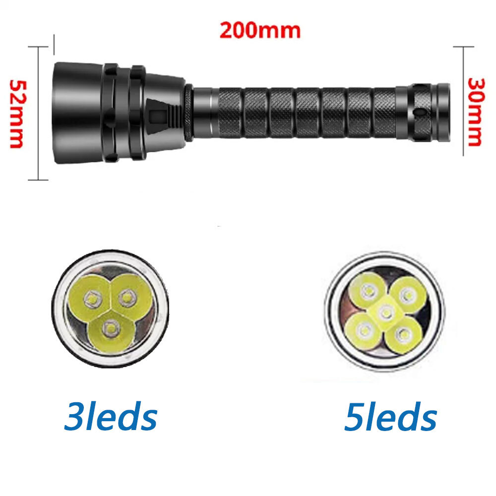 30000LM 3/5*leds LED Diving Flashlight Scuba Dive Torch Professional Diver Light