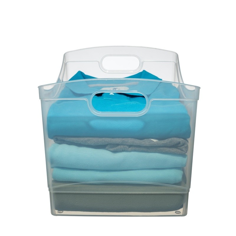 Clear Plastic Utility Storage Organizer Bin W/ Handles Home Office Essentials US