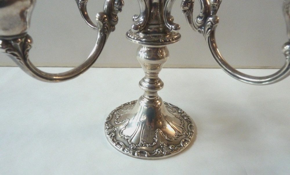 PAIR GORHAM CHANTILLY DUCHESS 5 LIGHT STERLING WEIGHTED CANDELABRA