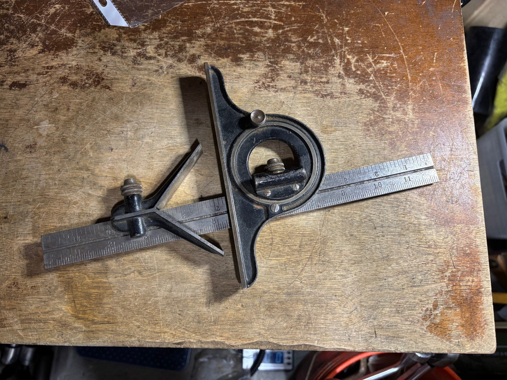 Starrett No. 492 Protractor, 12" Rule & Combination Square.
