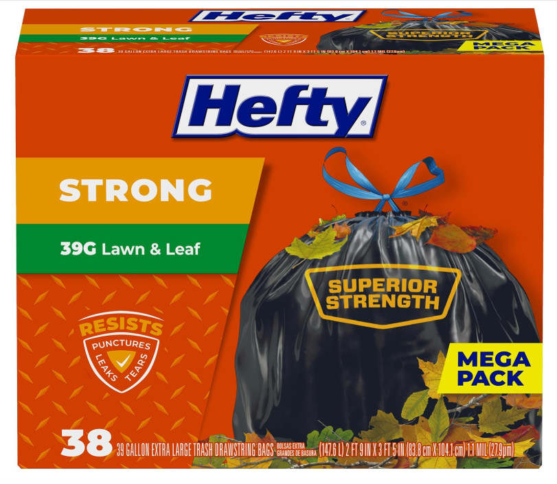 Hefty Strong Lawn & Leaf Trash Bags, 39 Gallon, 38 Count