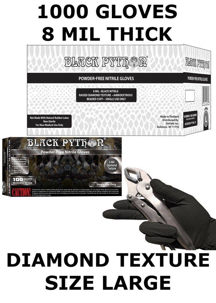 BLACK PYTHON Nitrile Gloves, 8 mil, Powder Free, Case of 1000, Size L Large