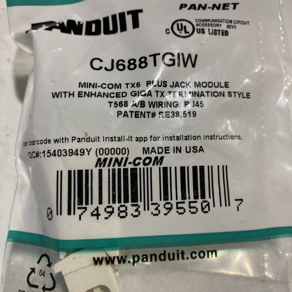 Panduit CJ688TGIW UTP Jack Module - (WHITE) 21-JACKS USA