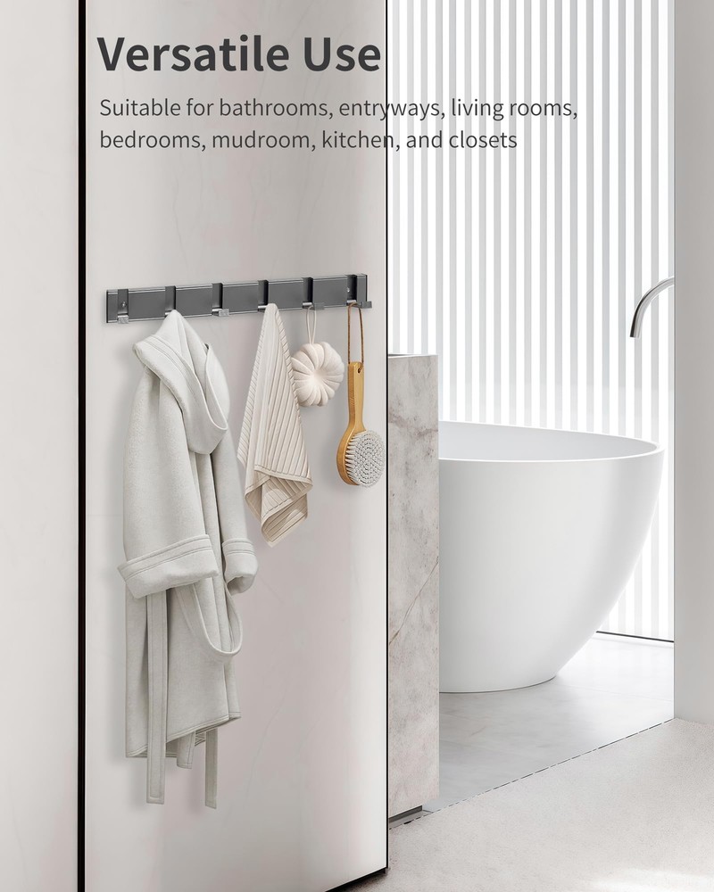 Coat Rack Wall Mount with 6 Hooks Folding Coat Hooks for Wall Coat Rack Bathr...