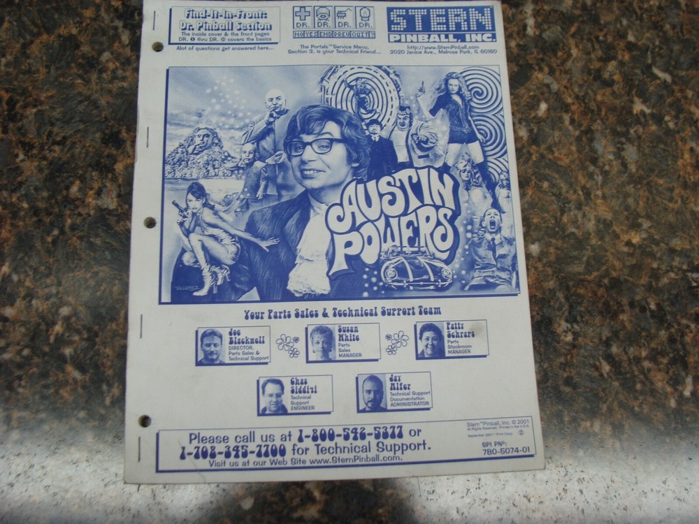 Stern Austin Powers Pinball Machine Service Manual, Atlanta (724)