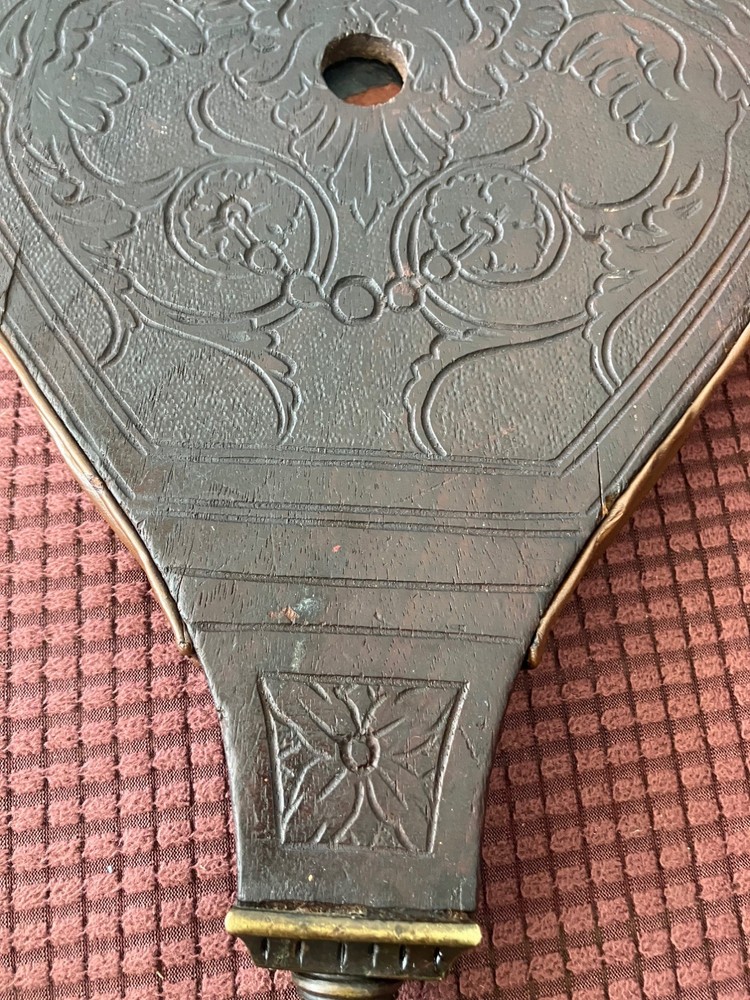 Victorian North Wind Fireplace Bellows has Brass Decorative Nozzle