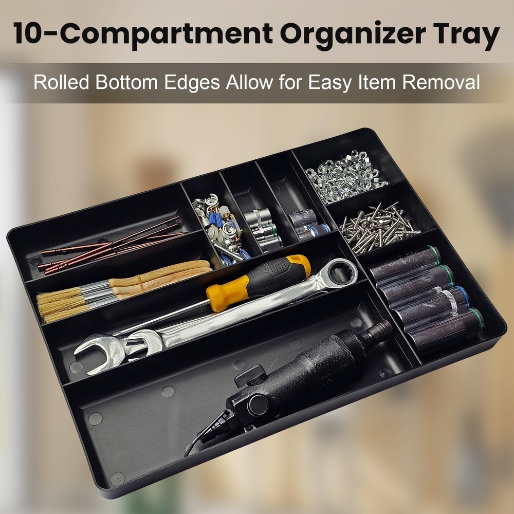 10-Compartments Tool Organizer Tray, Tool Drawer Organizer Tray, Tool Box Org...