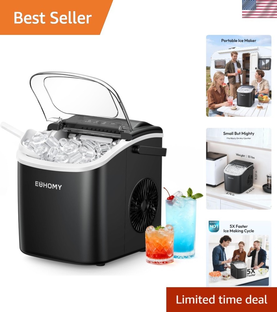 Quiet & Efficient Ice Maker: 26lbs/Day, Sleek Design, Ideal for Home & Parties