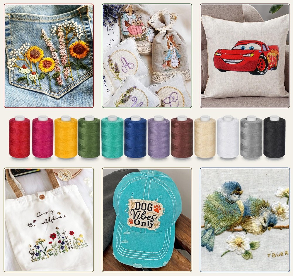 Sewing Thread - 1000 Yard White Polyester Thread for Hand Quilting and Sewing...