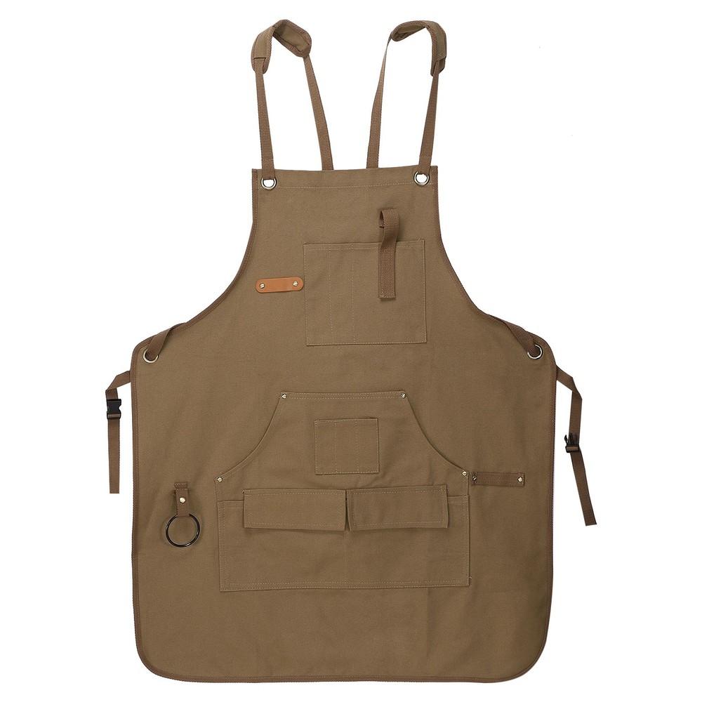 Canvas Woodworking Aprons Adjustable Work Tool Apron with 9 Pockets, Khaki