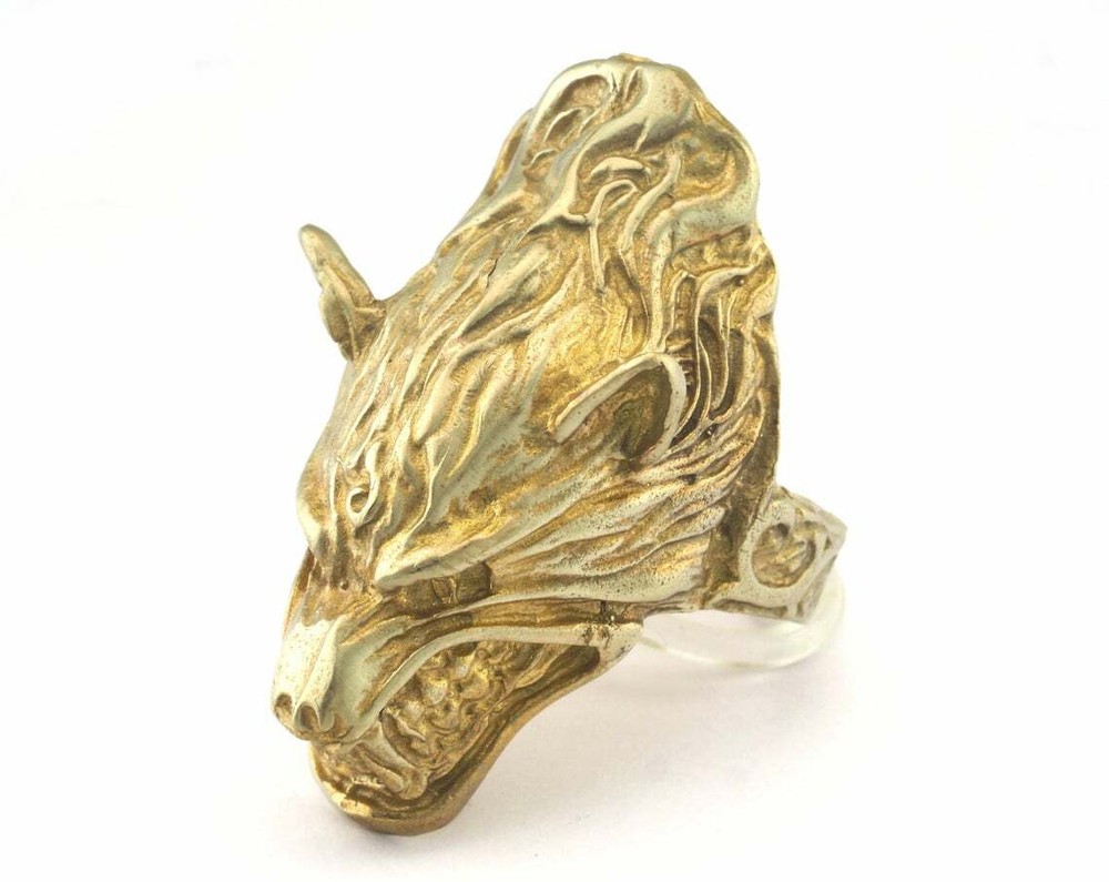 Wolf Beast Adjustable Ring Raw Brass (18mm 7.5US inner size -Adjustable ) OZ2932