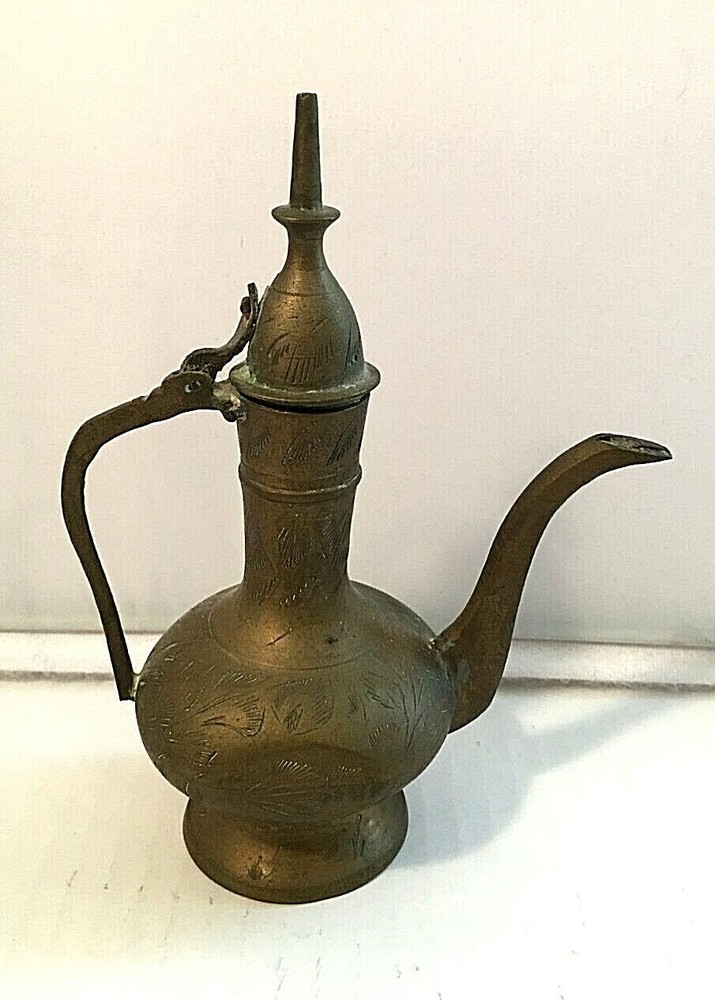 Middle Eastern Miniature 6" Tall Etched Solid Brass Coffee Pot