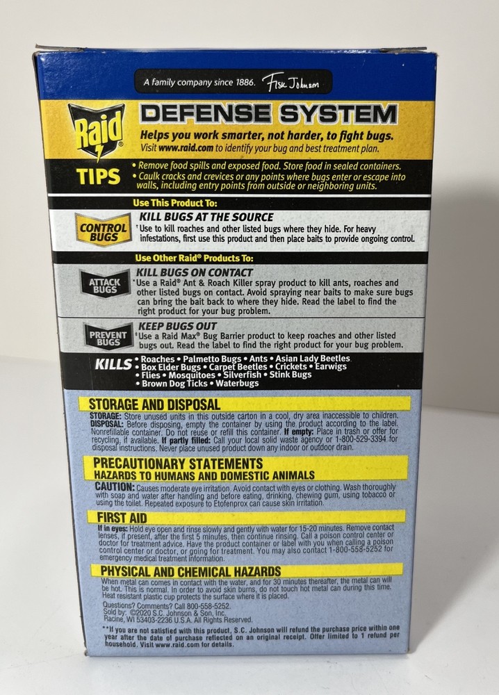 (1) RAID MAX No Mess Dry Fogger Attack/Control/Prevent Bugs 2-PACK 0.84 oz.- NEW