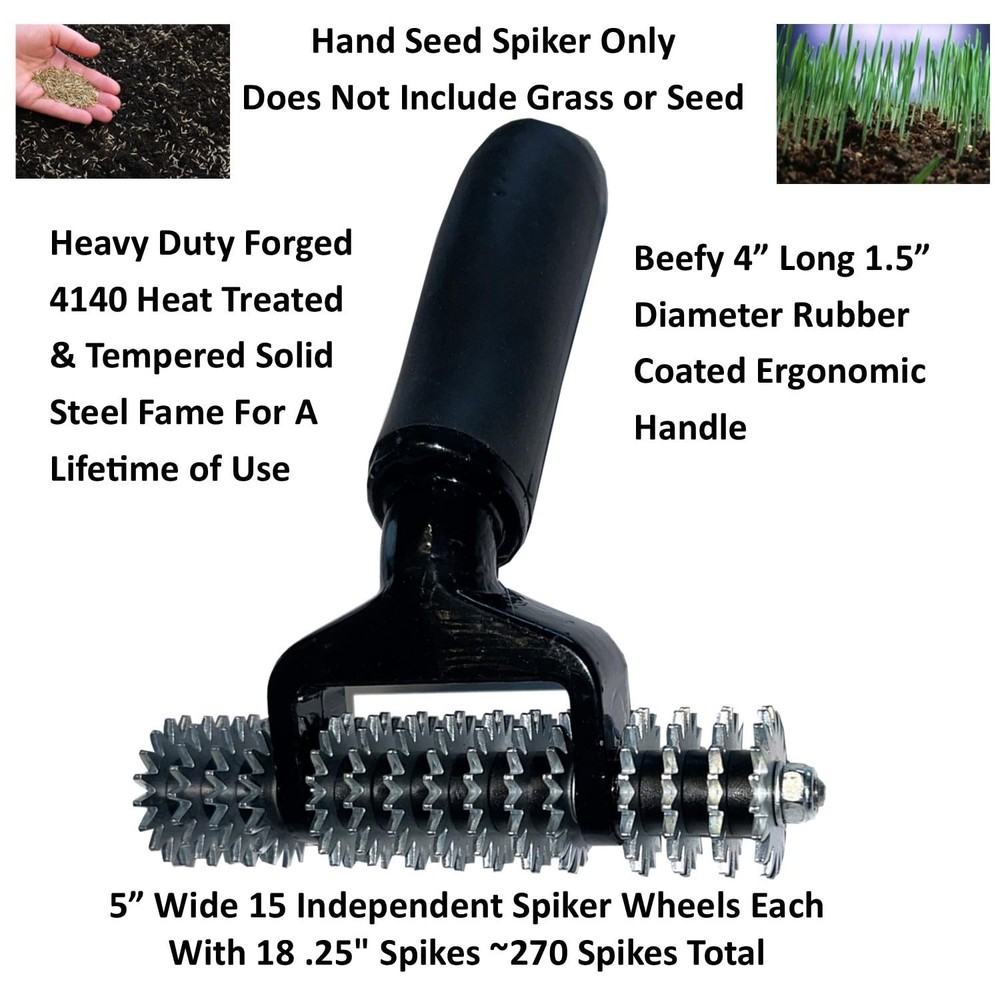 Keyfit Tools Hand Seeder Spiker Tool Grass Seed for Small Black & Silver