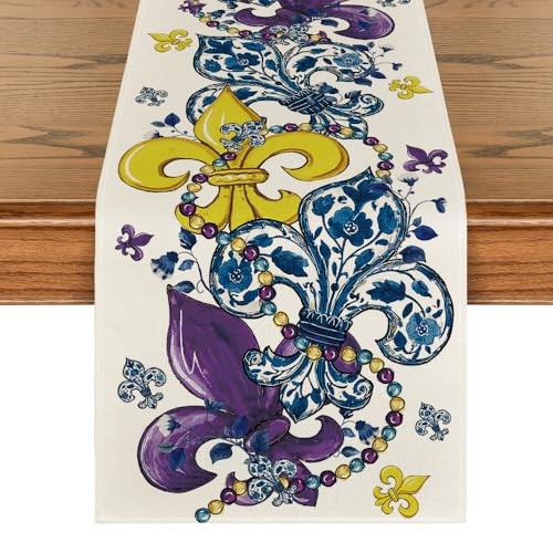 Bead Carnival Iris Mardi Gras Table Runner, Seasonal Kitchen Dining Table
