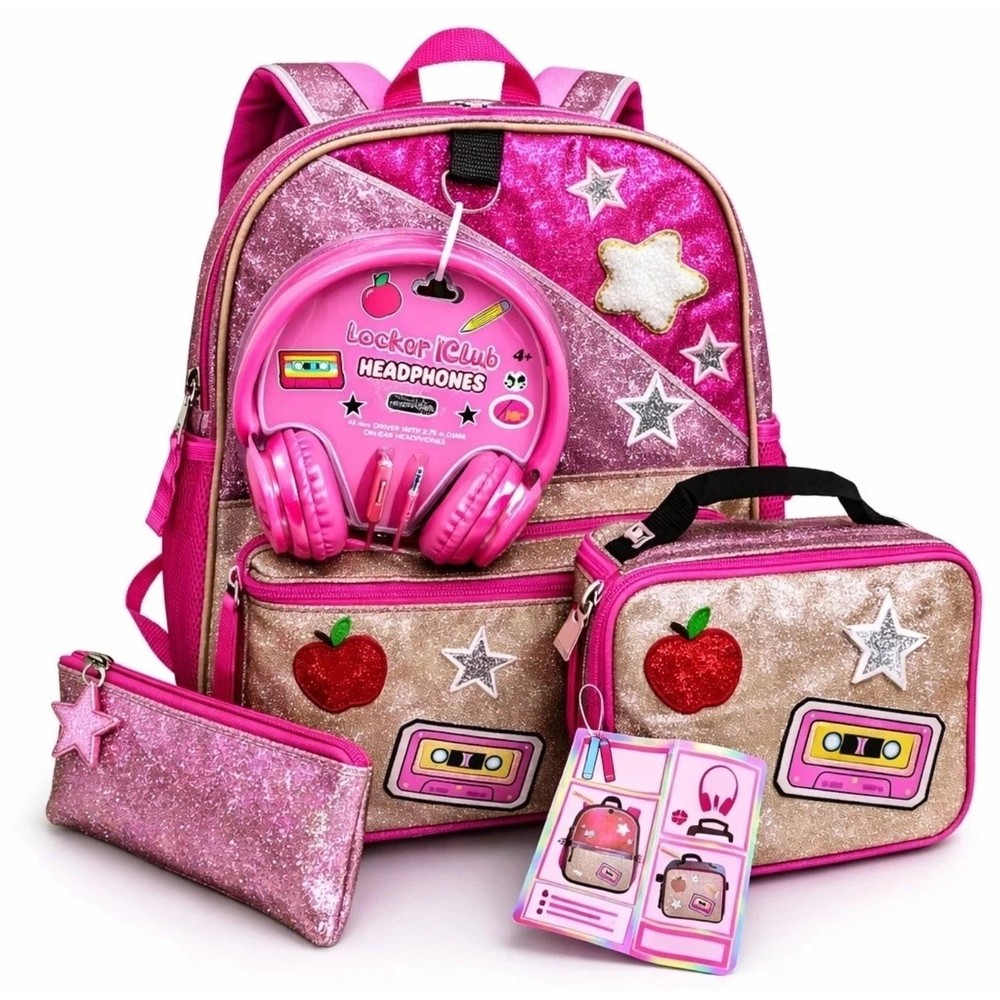 16L Kids Backpack with Lunch Box Headphone - Red/Gray: Backpack