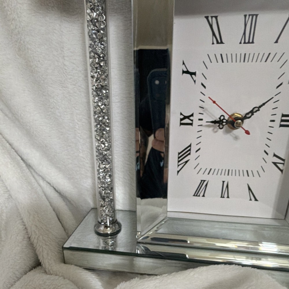 Silver Mirrored Glass Mantel Clock Roman Numerals Quartz Modern Rectangularruns
