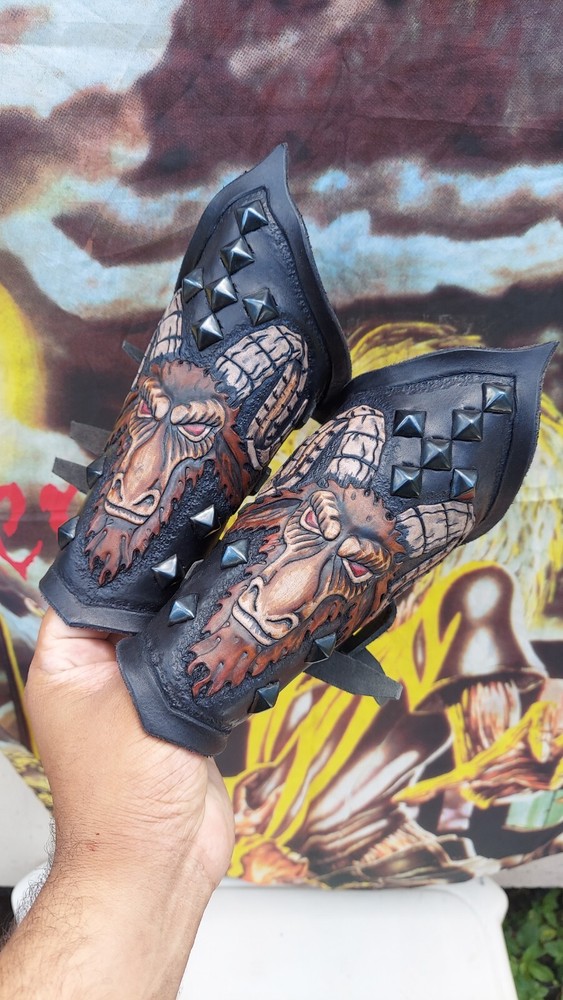 Diggers Leather Medival Goat Pattern Bracers / Gauntlets