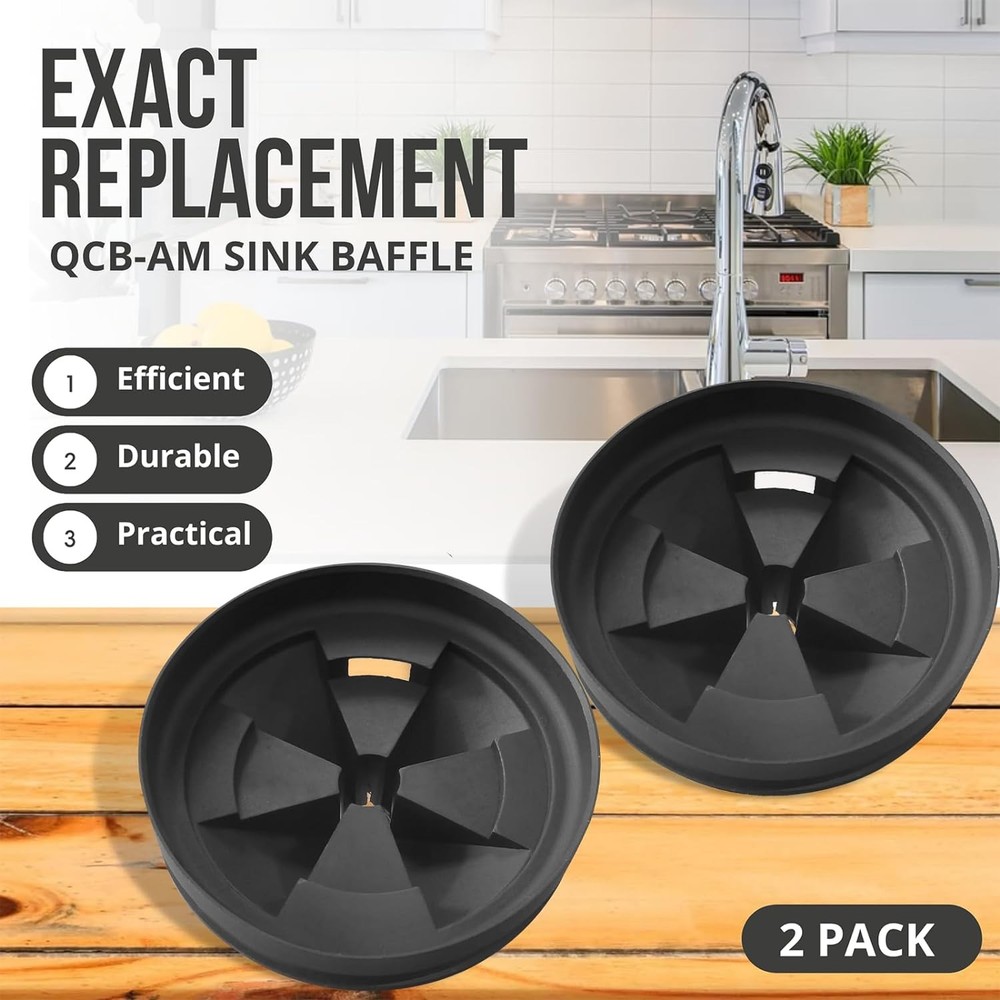 AR-PRO (2-Pack) Garbage Disposal Rubber Drain Insert Black Sink Baffle 3 3/8