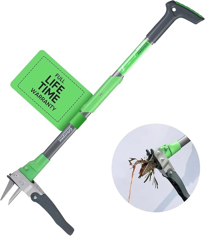 Grootpow WP5 Weed Puller Tool, Stand Up Dandelion Weeder 40" Handle, 3 Claws