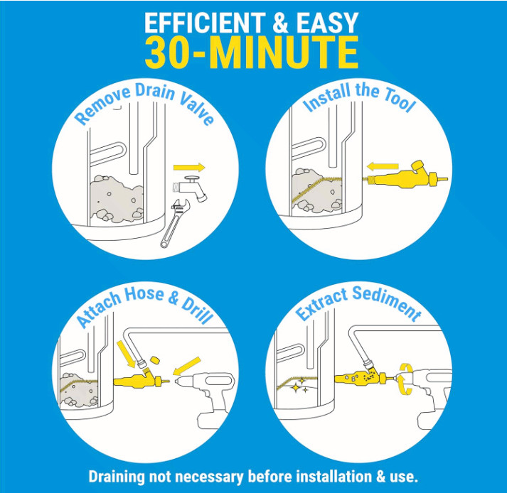 Water Heater Cleaning Tool, Improves Hot Water Supply