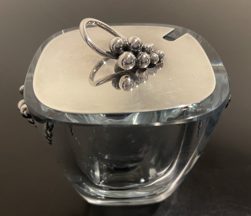 MCM Danish Modern Sterling Silver Crystal Jar E Dragsted Denmark Mint