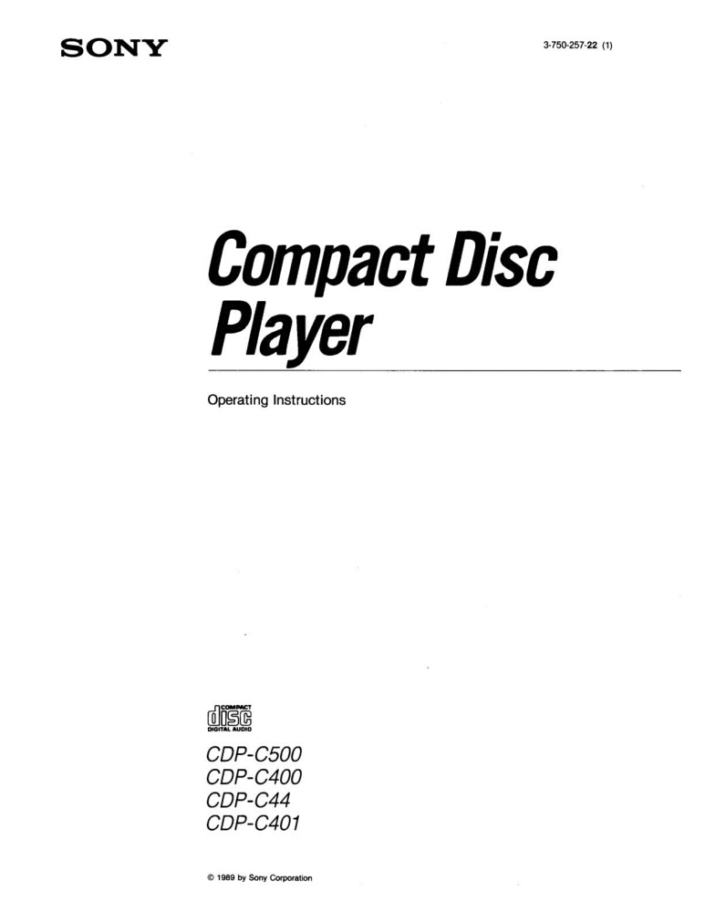 Sony CDP-C401 CD Player Owners Manual