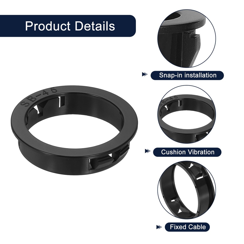 20Pcs 44mm Cable Snap Bushing Grommet Protector, Round Bushing Grommet, Black