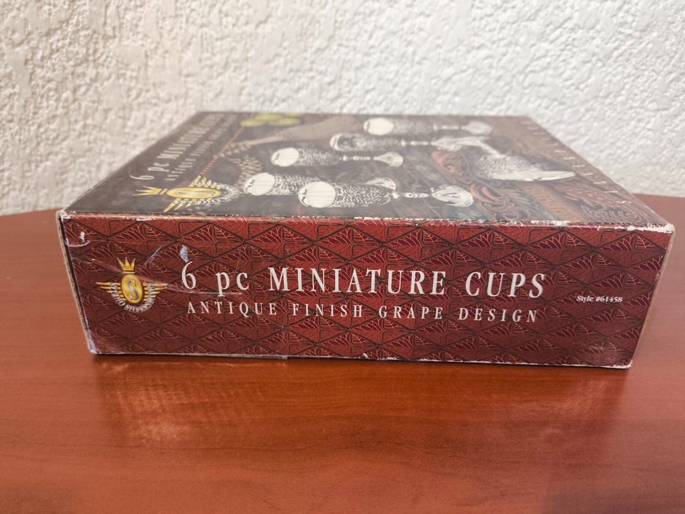 6pc Miniature Shot Cup Antique Finish Grape Design Silver-Plated