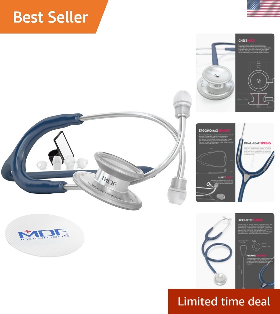 Ergonomically Designed MD One Stethoscope - ComfortSeal Eartips, Silver & Blue