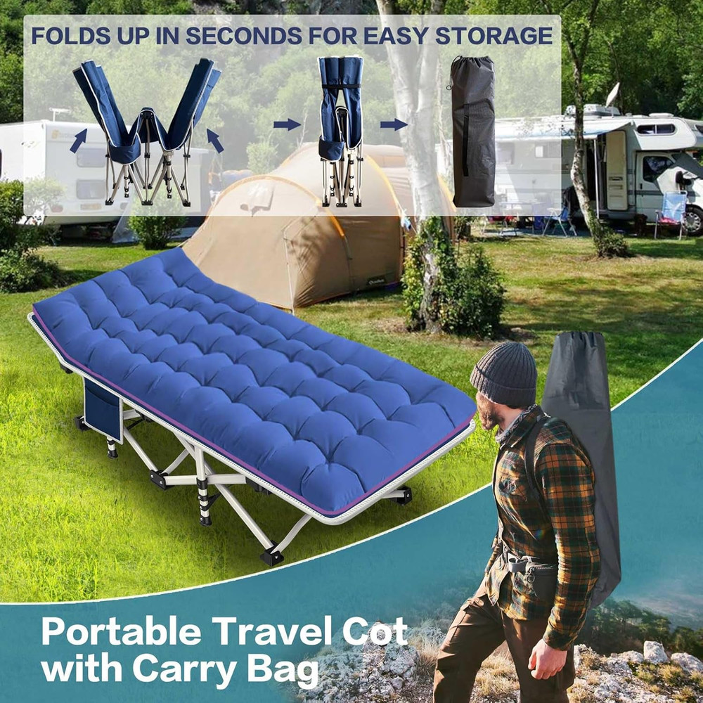 2 Pack Camping Cot with Mattress Comfortable Cot Bed Folding Cot Heavy Duty Cots