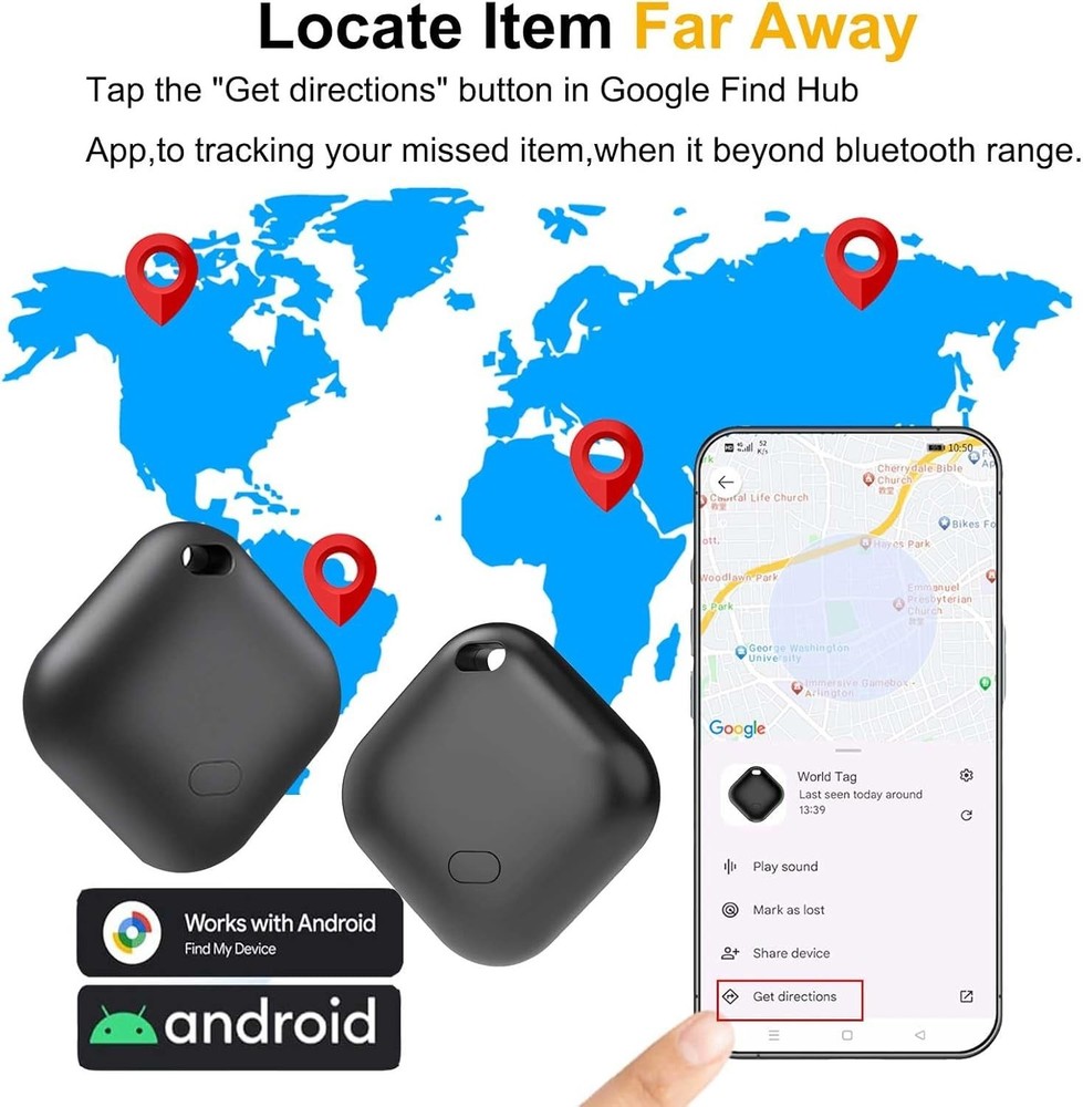 Secure 2-Pack Bluetooth Tracker for Android - Global Network & Waterproof Design