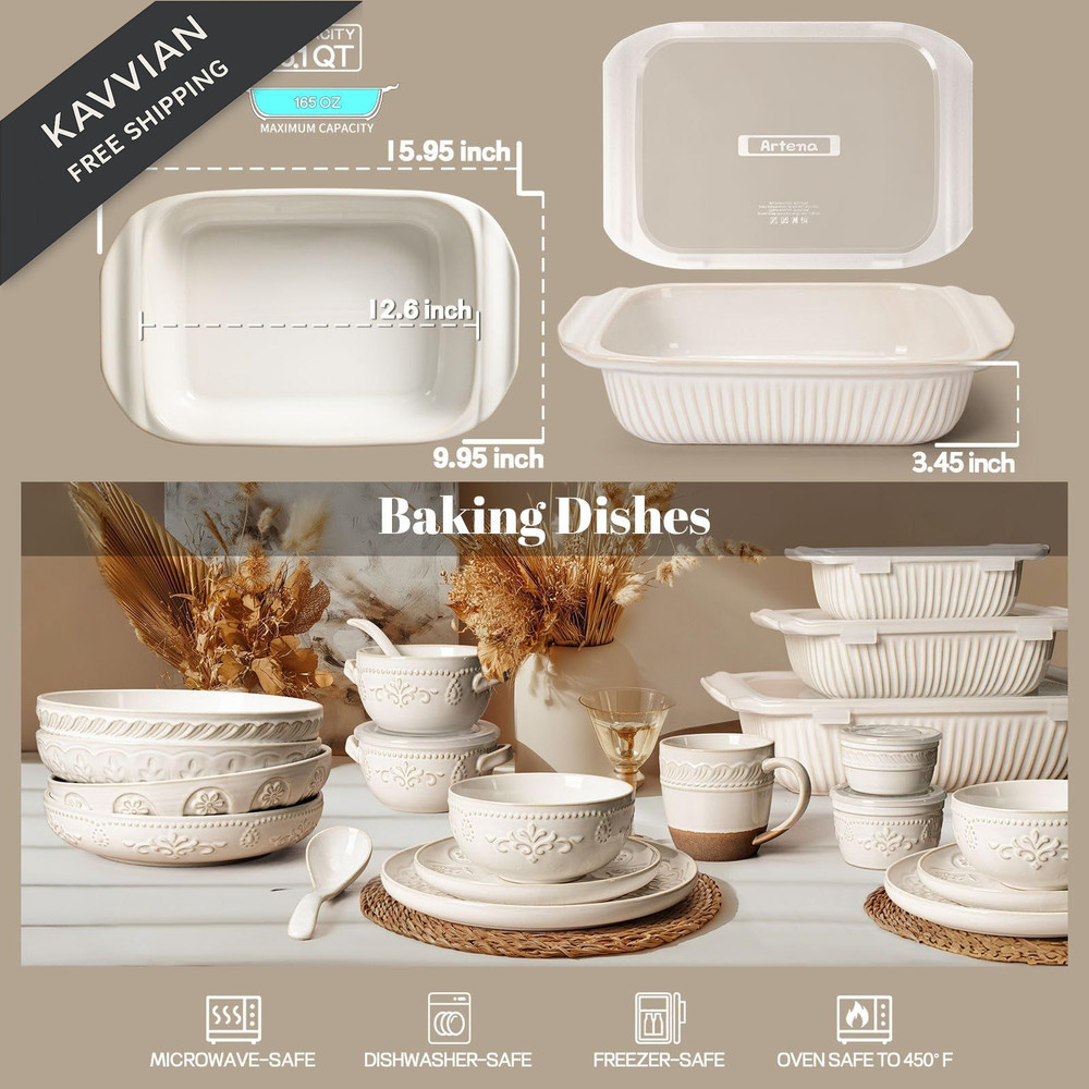 5.1QT (Baking Dish With Lids) (White), White - - Baking Lids