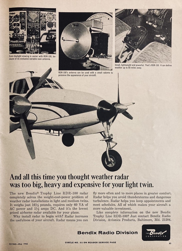 1966 AD.(N9)~BENDIX CO. RADIO DIVISION, BALTIMORE, MD. TROPHY LINE RADAR