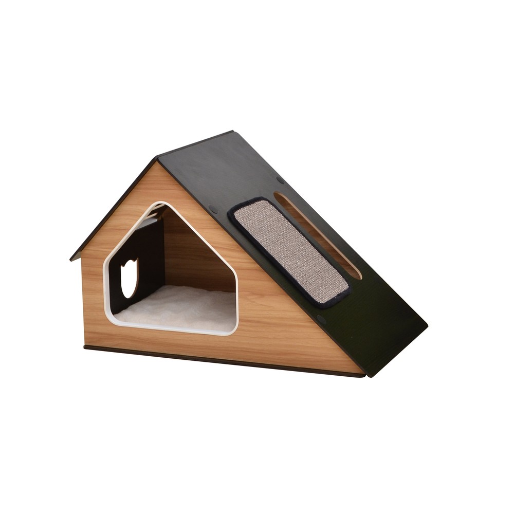 Modern Cat Condo with Sisal Scratching Pad & Washable Mat