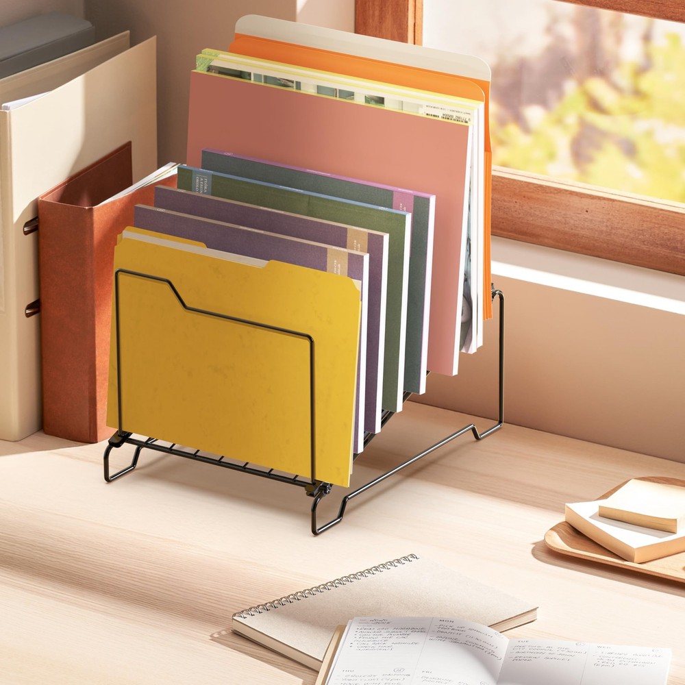 9-Section Wire Step Desk File Organizer Sorter for Documents, Folders, and Ma...