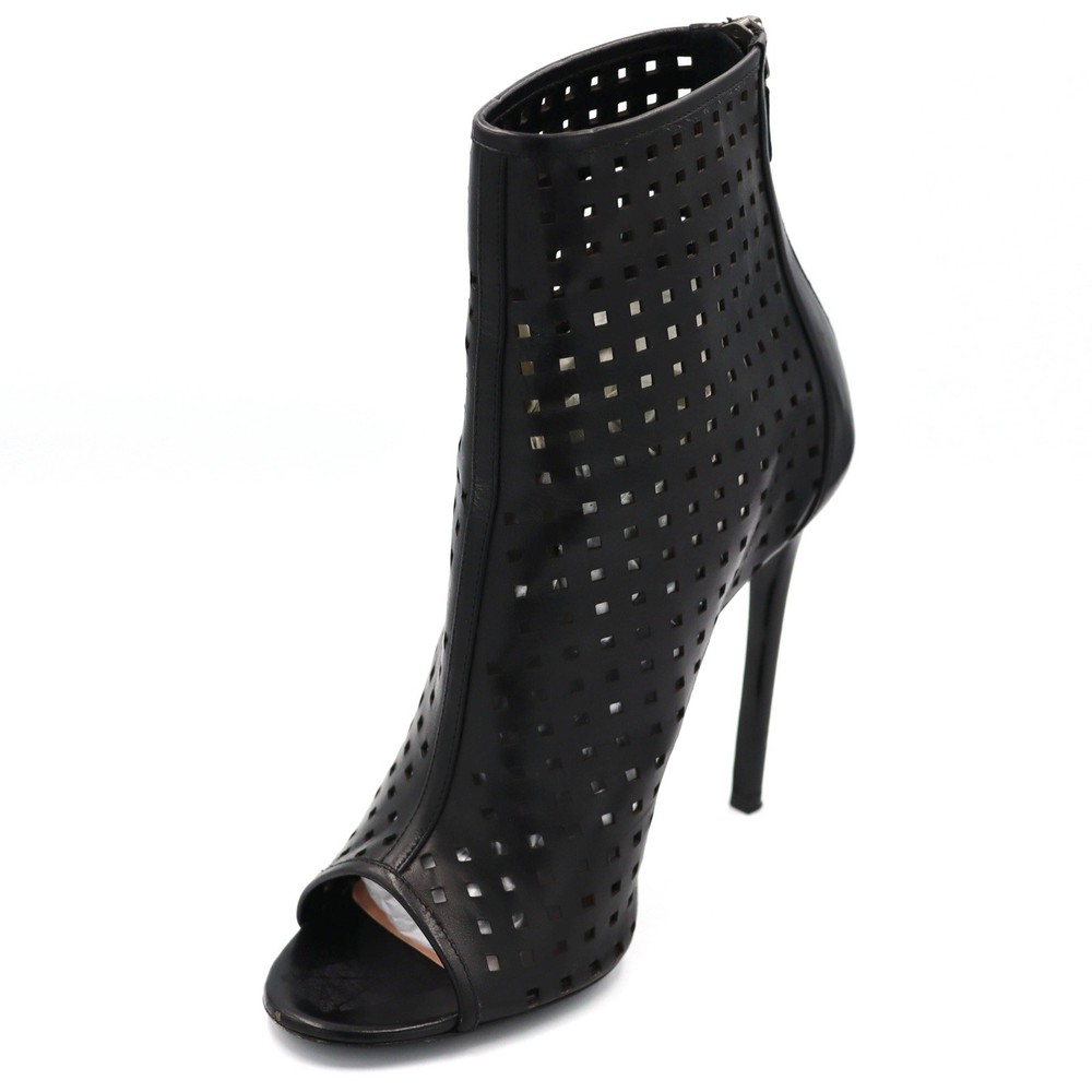 Barbara Bui Open Toe Booties Black Perforated Leather Size 40 Ankle Boots
