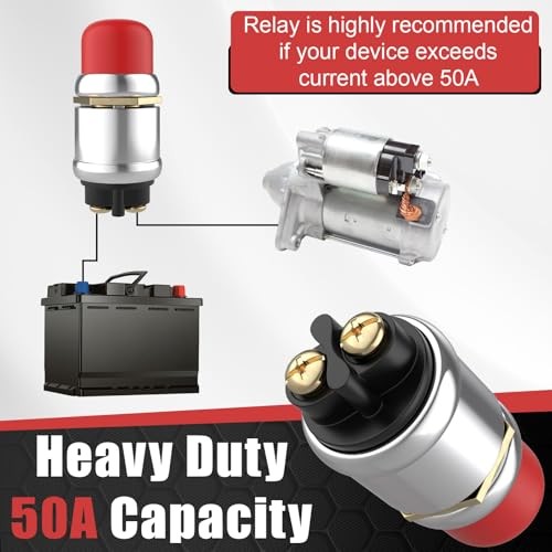 2 PCS Push Button Starter Switch 12V 50A, Waterproof Momentary Start red-2