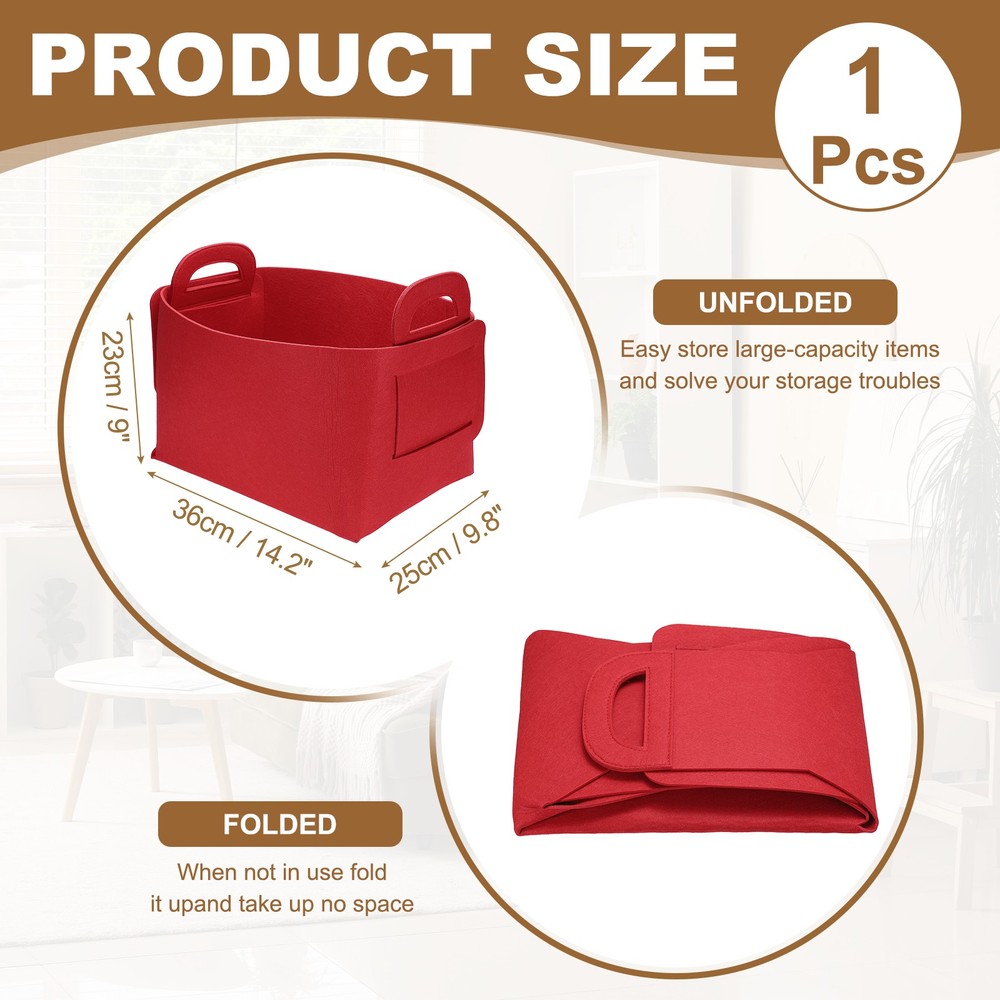 Felt Storage Bin, 14.2x9.8x9" Felt Storage Box with Handles, Red