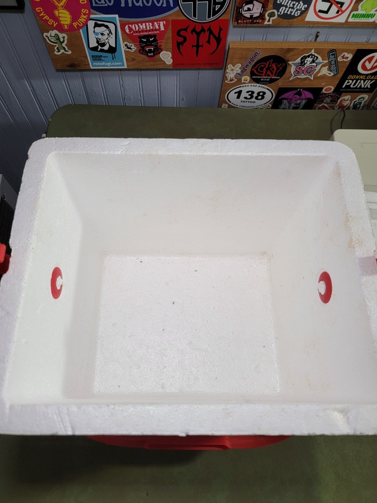 Vintage Red Dog Styrofoam Cooler.
